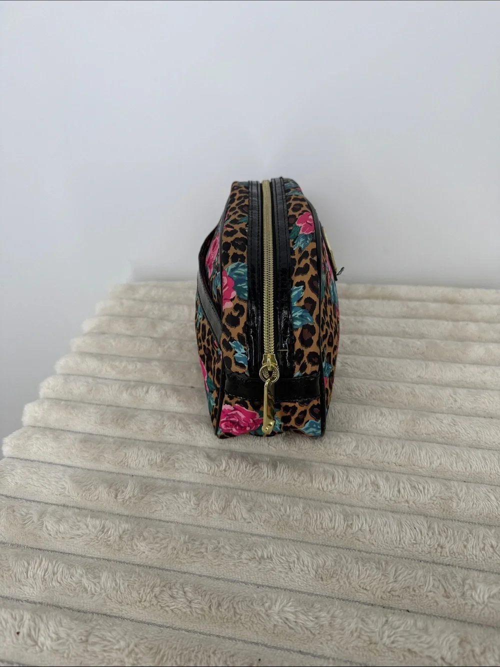 Betsey Johnson Leopard Floral Cosmetic Pouch - Pink, Teal & Brown